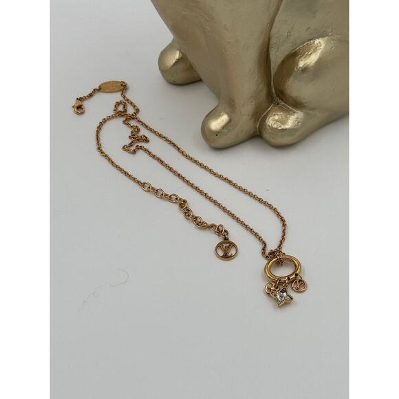 Louis Vuitton Blooming Strass Gold Plated Pendant Necklace 10" drop - Picture 1 of 7